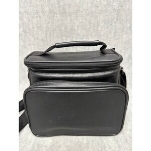 Canon Black Leather Camera Bag Case Shoulder Strap Padded Compartments‎